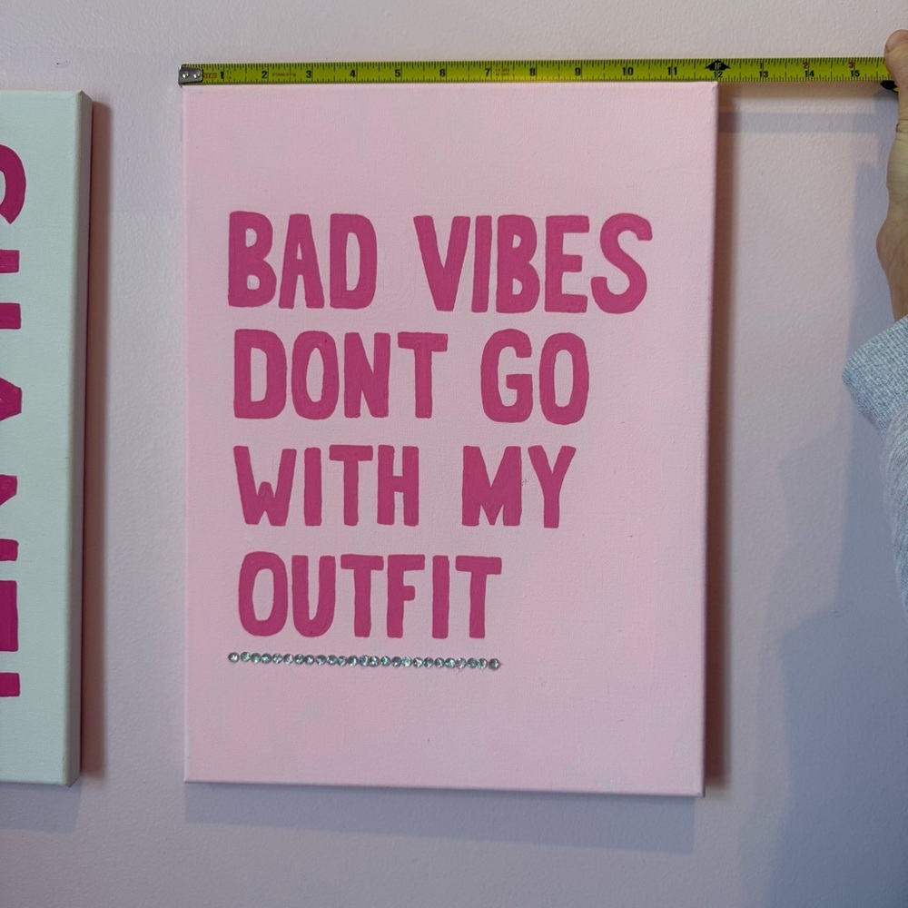 Wall Art with Bold Text Cheetah Dress Rhinestone Girly Painting Canvases 4 - Picture 7 of 8